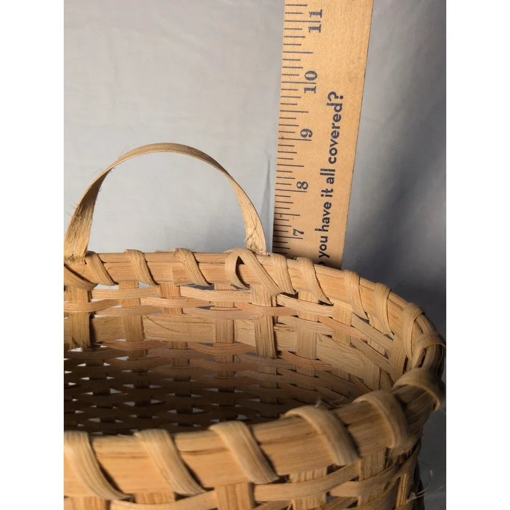 Vintage Handwoven Primitive Gathering Basket with Bentwood Handle | Rustic